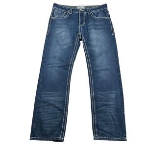 Fusai Jeans Mens 34x32 (fits 34x31) Contrast Stitch Western Whiskered Denim Y2K